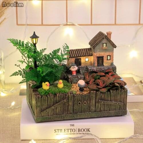 NOOLIM Resin Tuscany Hut Flower Bed Succulent Pot Planter Bonsai Box Plant Bed Home Office Tabletop Garden Decor Accessories