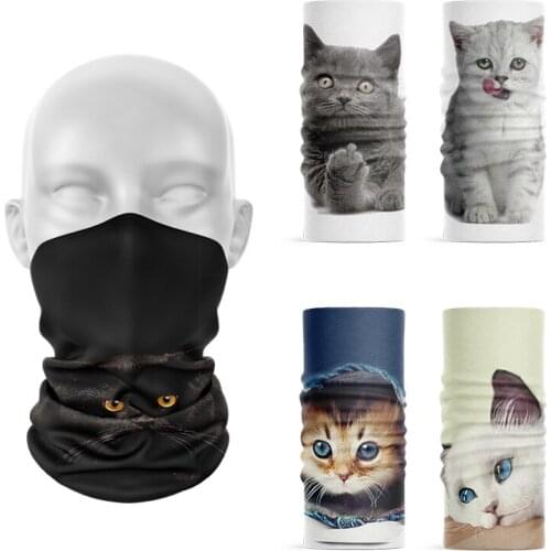 Novelty Style 3D Printed Women Headband Funny Kitten Pattern Face Bandana Neck Gaiter Sports Cycling Tubular Men Headscarf Buffe