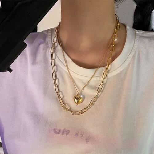 New Necklace 2021 Double-layer Love Pendant Necklaces for Women Punk Chain Stacked Necklace Jewelry Wholesale Collares