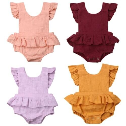 Baby Clothes Newborn Baby Girl Ruffle One-Pieces Sleeveless Jumpsuit Bodysuit Clothes Size 0-18M