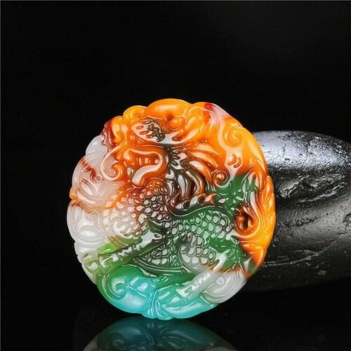 Dragon Natural Color Jade Kirin Pendant Necklace Chinese Hand-Carved Jadeite Charm Jewelry Fashion Amulet Men Women Lucky Gifts