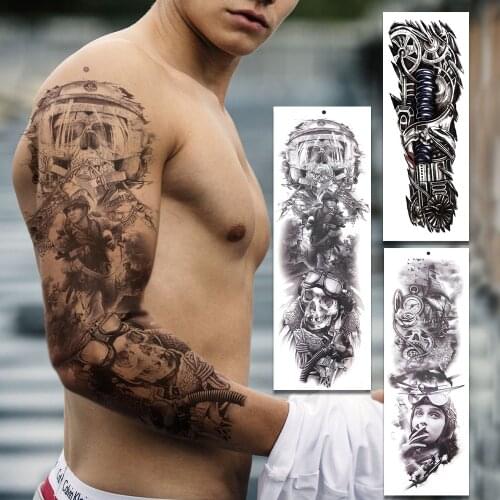 Pilot Super Large Temporary Tattoos Sleeves For Men Women Adult Fake Mechanical Arm Warrior Tattoo Full Arm Paste Large Tattos
