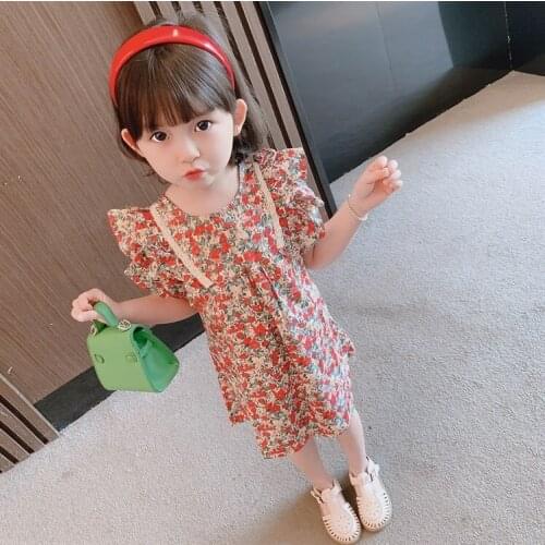 Ruffles Decoration Dress for Kids 2021 Fashion Childrens Summer Clothing Sleeveless Printed Dress Girls Princess A-Line Dress