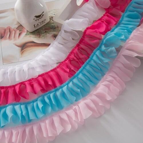 40Yards Pleated Lace Trim Layers Ruffle Tulle Ribbon Sewing DIY For Doll Accessories 4.5cm Red White Purple