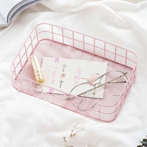 Rectangle Metal Storage Iron BasketsNordic Basket Office Sundries Finishing Nordic Dressing Table Cosmetics Organizer Basket