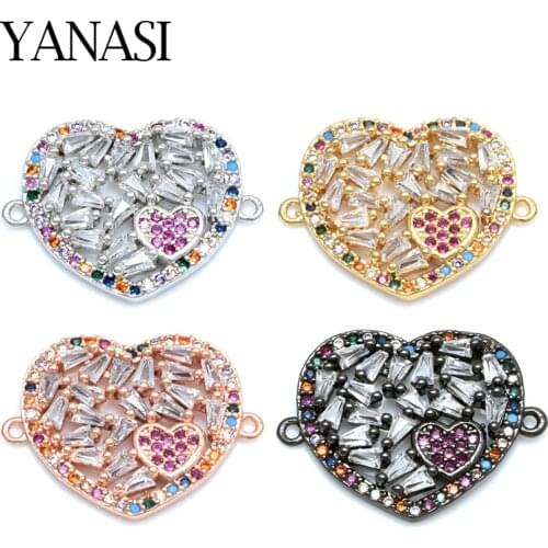 Luxury Colorful CZ Crystal Love Heart Charm Connector DIY Bracelets Jewelry for Women Jewelry Accessories Wholesale