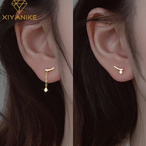 XIYANIKE 925 Sterling Silver Asymmetrical Chain Zircon Stud Earring Women Fashion Compact Unique Design High-end Handmade Couple