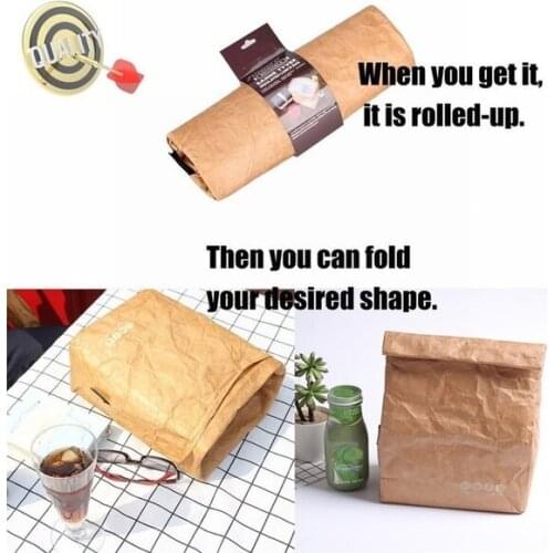 High quality Brown Paper Lunch Bag Reusable Insulated Thermal Cooler Sack Magnetic Closure