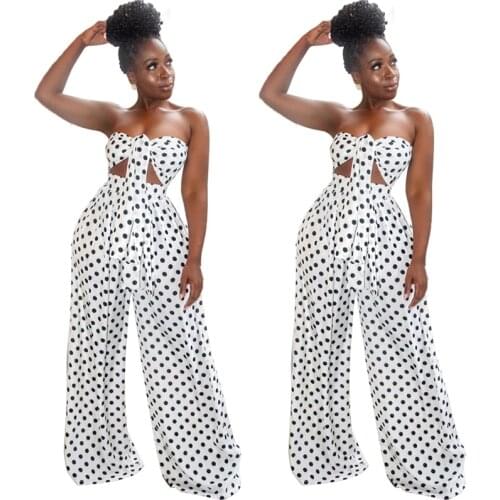 Polka Dot Print 2 Two Piece Set Summer Clothing Strapless Tube Vest and Wide Leg Pants Suit Casual Bohemian Womens Sets Outfits