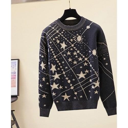 Retro Galaxy Star Pattern Sweater Women Vintage Long Sleeve Jumpers 2020 Autumn Winter Ladies Jacquard Sweaters Pullovers