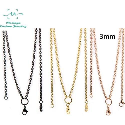 10pcs 30'' 3mm flat cable O jumpring 316L stainless steel chain necklace for pendant necklace 3 colors