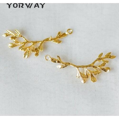 10pcs/Lot Gold Plated Brass Branch Leaf Charm Pendants 38mm, Lead Nickel Free (GB-283)