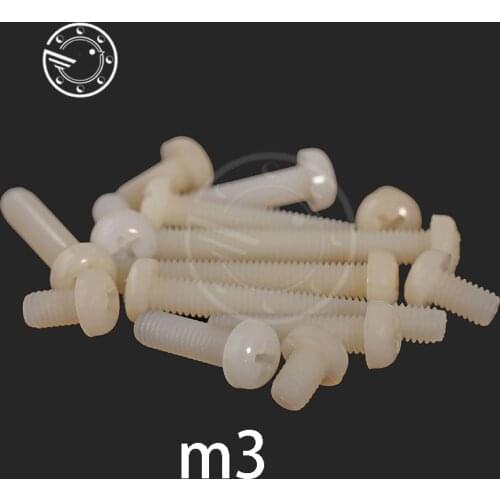 100pcs DIN7985 M3 White Plastic Nylon Pan Head Phillips Screw Cross Recessed Raised Cheese Head Screws