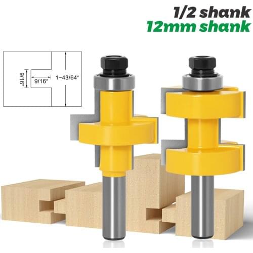 2pc 12.7mm 12mm Shank high quality Wood Cutting Tool Large Tongue & Groove Joint Assembly Router Bit Set 42mm Stock