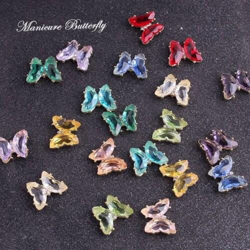 2Pcs Crystal Butterfly Alloy Jewelry Nail Art Decorations Aurora Symphony 3D Butterflies Rhinestones DIY Manicure Accessories
