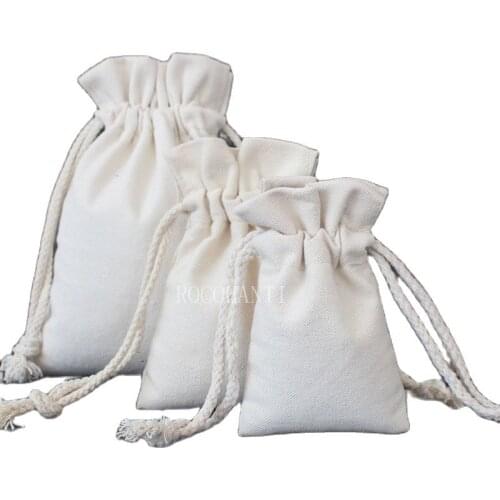 25PCS Custom Eco Friendly Cotton Canvas Drawstring Bag With Logo Printing , Small and Big size Cloth Gift Bags Package