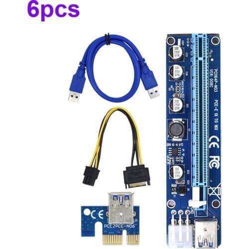 6pcs Newest VER008C Molex 6 pin PCI Express PCIE PCI-E Riser Card 008C 1X to 16X Extender 60cm USB3.0 Cable Mining Bitcoin Miner