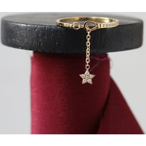 Amaiyllis 14K Gold Micro CZ Tassel Star Open Rings Fashion Exquisite and Small Rings For Women Friendship Jewelry Gift