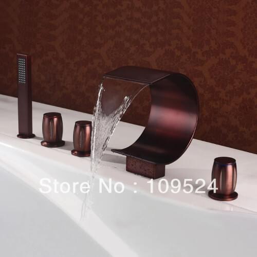 Free shipping oil rubbed Bronze watefall bthtub Faucet 5Pc Hot/Cold Mixer Tap Bath Tub Spray filler FAUCET