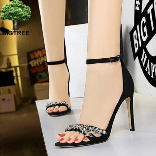 BIGTREE Sandals Women Summer 2021 Wedding Shoes Bride Ladies Shoes and Sandals Crystal Woman Pumps High Heels Sandals Women