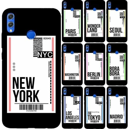 Fly Ticket Template New York Soft Silicone Case Cover For Huawei Honor 10 20 Lite 10i 8X 9X Mate 20 30 Lite Pro Phone TPU Cases