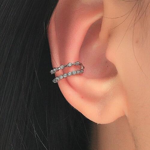 Double Layered No Pierced Earcuff Earrings Crystal Clip Earrings for Women Geometric Without Piercing Ear Wrap Bone Jewerly