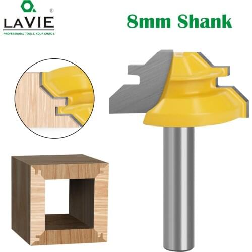 LA VIE 1pc 8mm Shank 45 Degree Lock Miter Router Bit 1/2 Stock Medium Lock Miter Milling Bit Wood Carving Tenon Knife MC02010