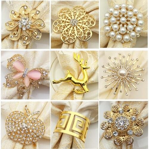 Napkin Ring Hotel Wedding Supplies Napkin Ring Gold Plated Diamond Pearl Napkin Buckle Desktop Decoration Fashion Metal