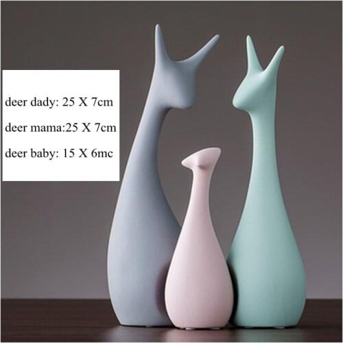Nordic Creative Home Animals Furnishing Accessories Decoration Living Room Ceramic Crafts Novelty Wedding Gift Family Of 3 Deers