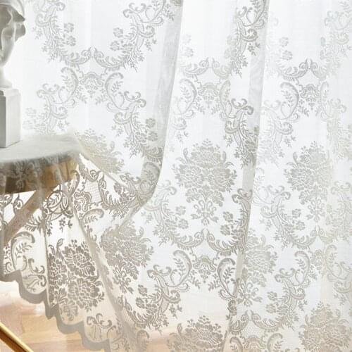 European White lace tulle Curtains sheer for living room bedroom window luxury floral curtain drapes