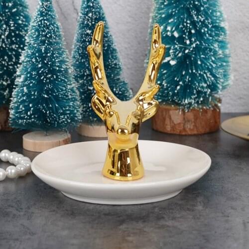 Deer Head Jewelry Storage Tray Nordic Ceramic Jewelry Rack Jewelry Ring Tray Gold Home Decoration Figurines Miniatures
