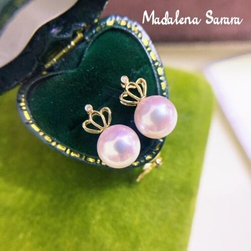 MADALENA SARARA Saltwater Pearl Of Japan Akoya Women Earrings 18K Gold Crown Diamond Inlaid Au750 Stud Earrings