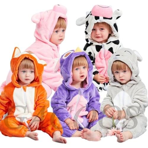 Cute Cartoon Flannel Baby Rompers Fox Rabbit Panda Pajamas Cotton Baby Boy Girls Animal Costume Baby Jumpsuit Kigurumi Outfit