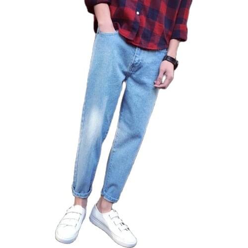 Wholesale 2020 Fashion Casual mens summer new light blue cropped jeans mens feet pants slim light blue pants mens harem pants