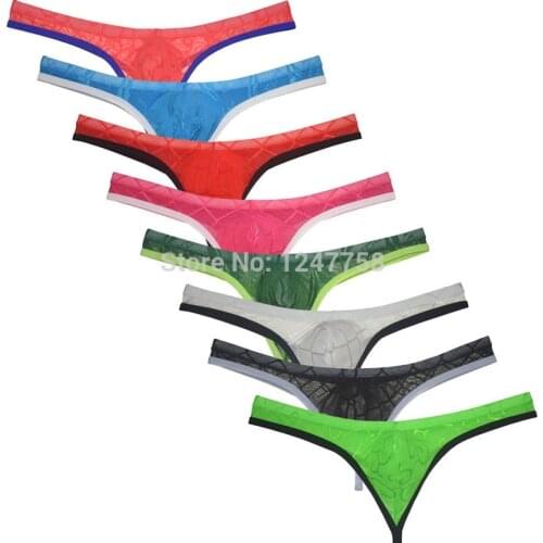 Mens Bulge Thong String Underwear Men Lingerie Jockstrap Mesh &Lace Thong Tanga Bikini Stringi Męskie