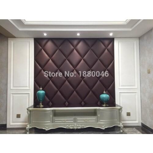 Custom made Coffee Color 3D Diamond leather panel wall decor sticker acoustic panel Home decoration TV Room wall decor stickers