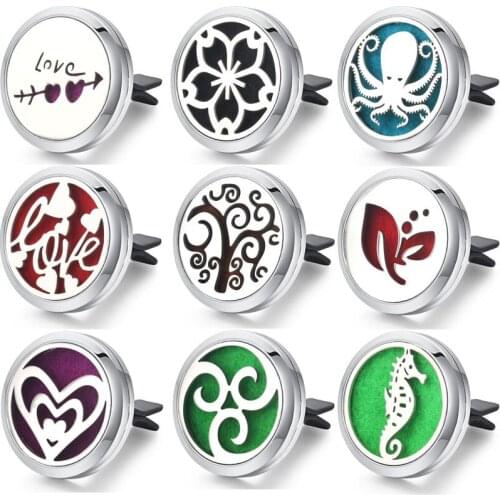 2020 New car air fresh perfume diffuser stainless steel exhaust hole freshener aromatherapy car box perfume pendant (10 pcs pad)