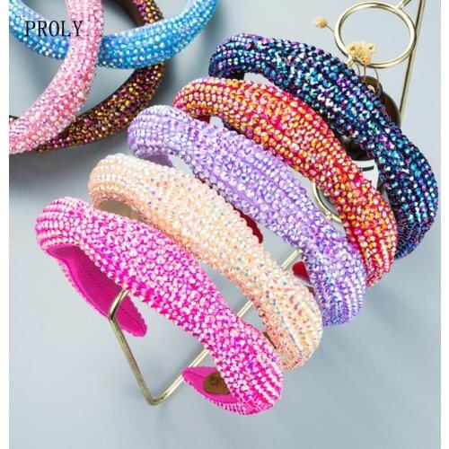 PROLY New Fashion Women Headband Soft Sponge Hairband Densely Paved Shining Plastic Rhinestone Headwear Hair Accessories