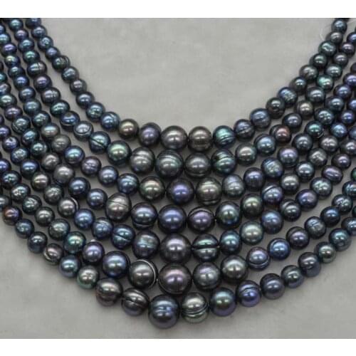 Wholesale 5 Qty 7mm to 13mm black real freshwater pearl strands