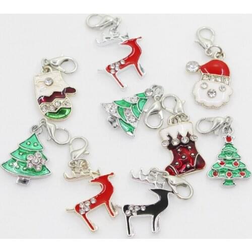 2018 Wholesale 100pcs/lot Mix Random Christmas charms Dangle Charms DIY bracelet jewelry hanging lobster clasp floating charm