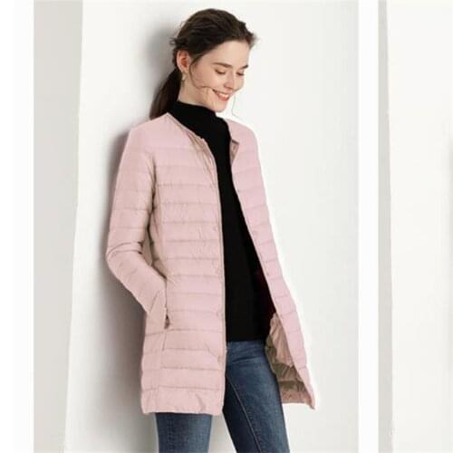 Autumn Winter Womens Light Down Jacket Long Plus Size Round Neck Can Be Worn Inside Jacket Warm Lady Soft Outerwear