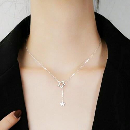 925 Sterling Silver Shiny Star Choker Necklace For Women Fashion Double Layered Pendant Jewelry Wedding Party Birthday Gift
