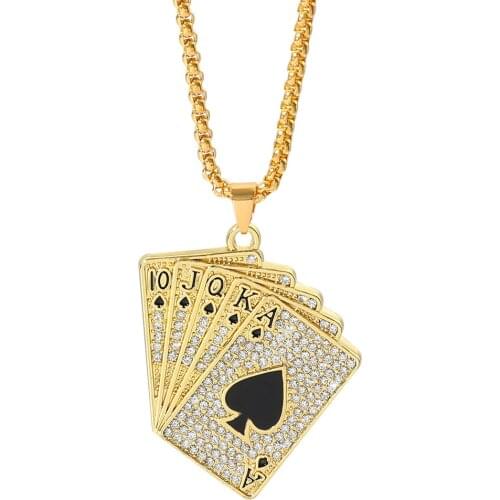Hip Hop Jewelry Poker Necklace Crystal Playing Cards Pendant Choker Fashion Gold Color Necklaces Women Men Jewelry On The Neck