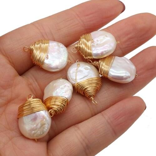 Natural Freshwater Pearl Wrapped Copper Wire Charms Pendant About 15-22mm 1PCS For DIY Earrings Jewelry Making Accessories