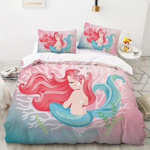 Cartoon Kids Bedding set For home Baby child girl Duvet Cover Set 2/3Pc Bed Linen 140x200 200x200 pink Mermaid princess drop