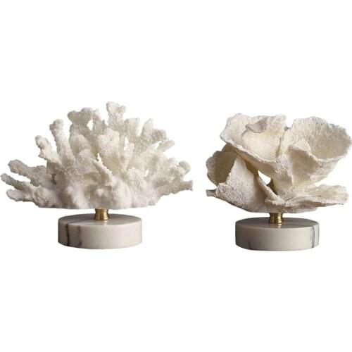 Modern Simulation Coral Furnishing Marble Base Living Room Countertops Exquisite Resin Crafts (White)