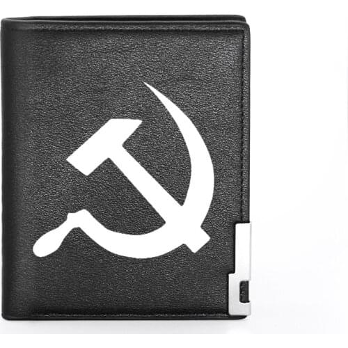 Unique White Sickle Hammer Theme Printing Mens Wallet Leather Purse For Male Credit Card Holder Short Slim Bifold Wallet