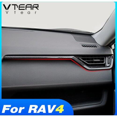 Vtear For Toyota RAV4 2019 2020 Interior Accessories Central Control Decoration Strip ABS Carbon Fiber Car Modification Sticker