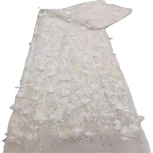 High Quality African Sequins Lace 3D Flower Fabric French Net Embroidery Tulle Lace Fabric For Nigerian Wedding Party Dress