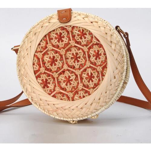 Summer Bali Hand Woven Women Rattan Bag Round Shoulder Crossbody Bags Beach Straw Bag Bohemian Knitting Travel Circular Handbags